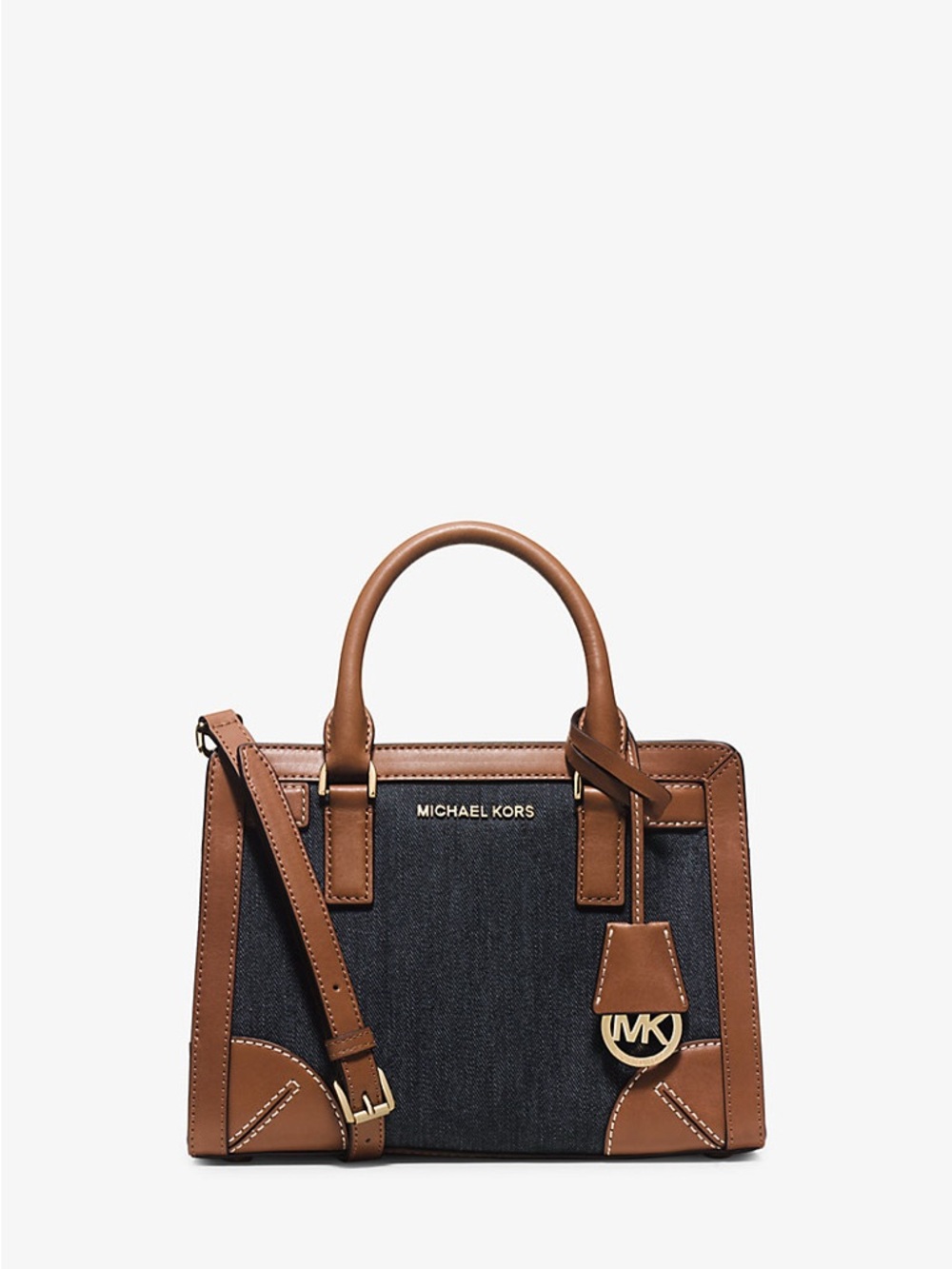 Michael Kors Dillion Brown & Navy Denim Small Satchel